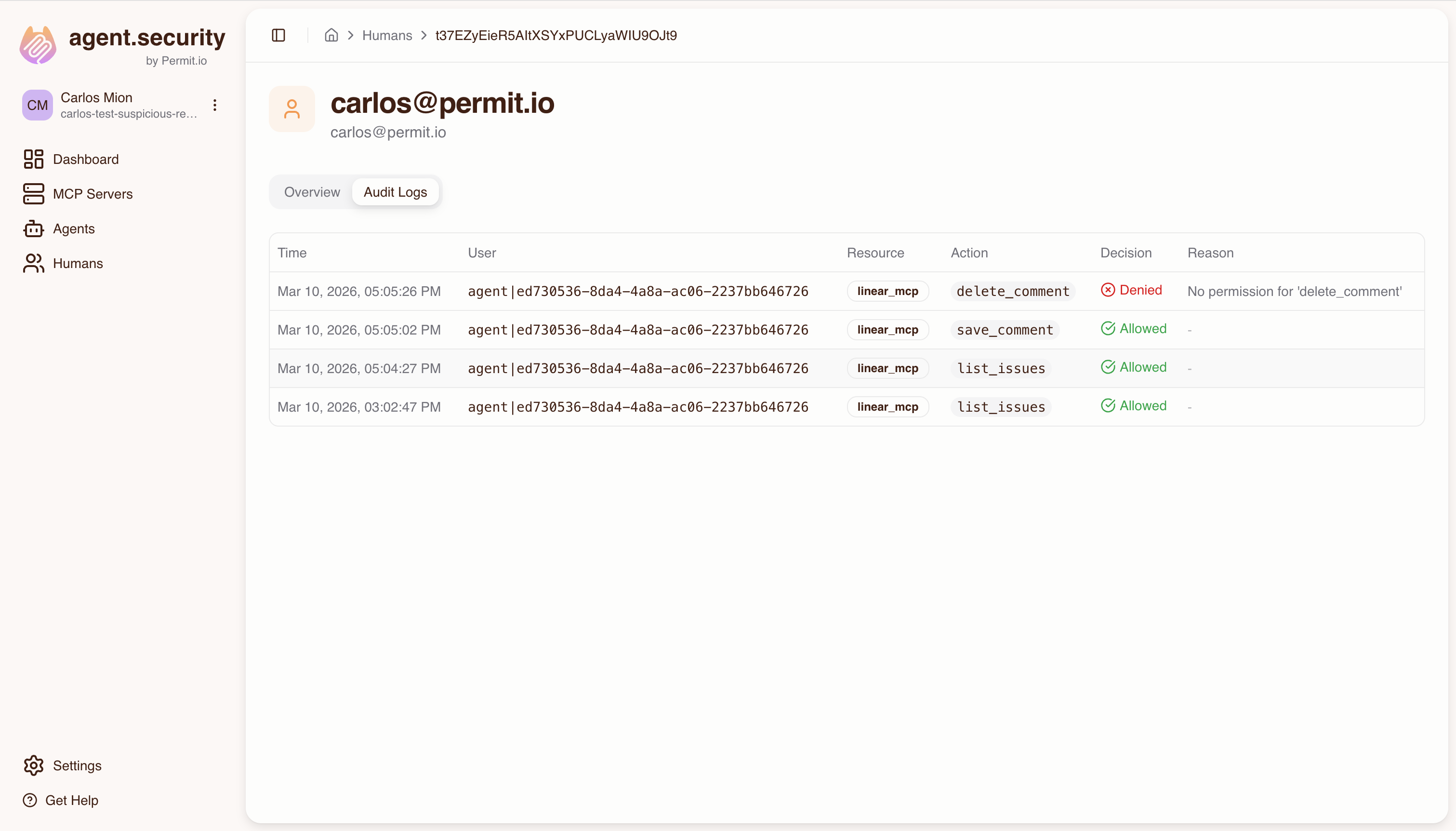 Human audit logs